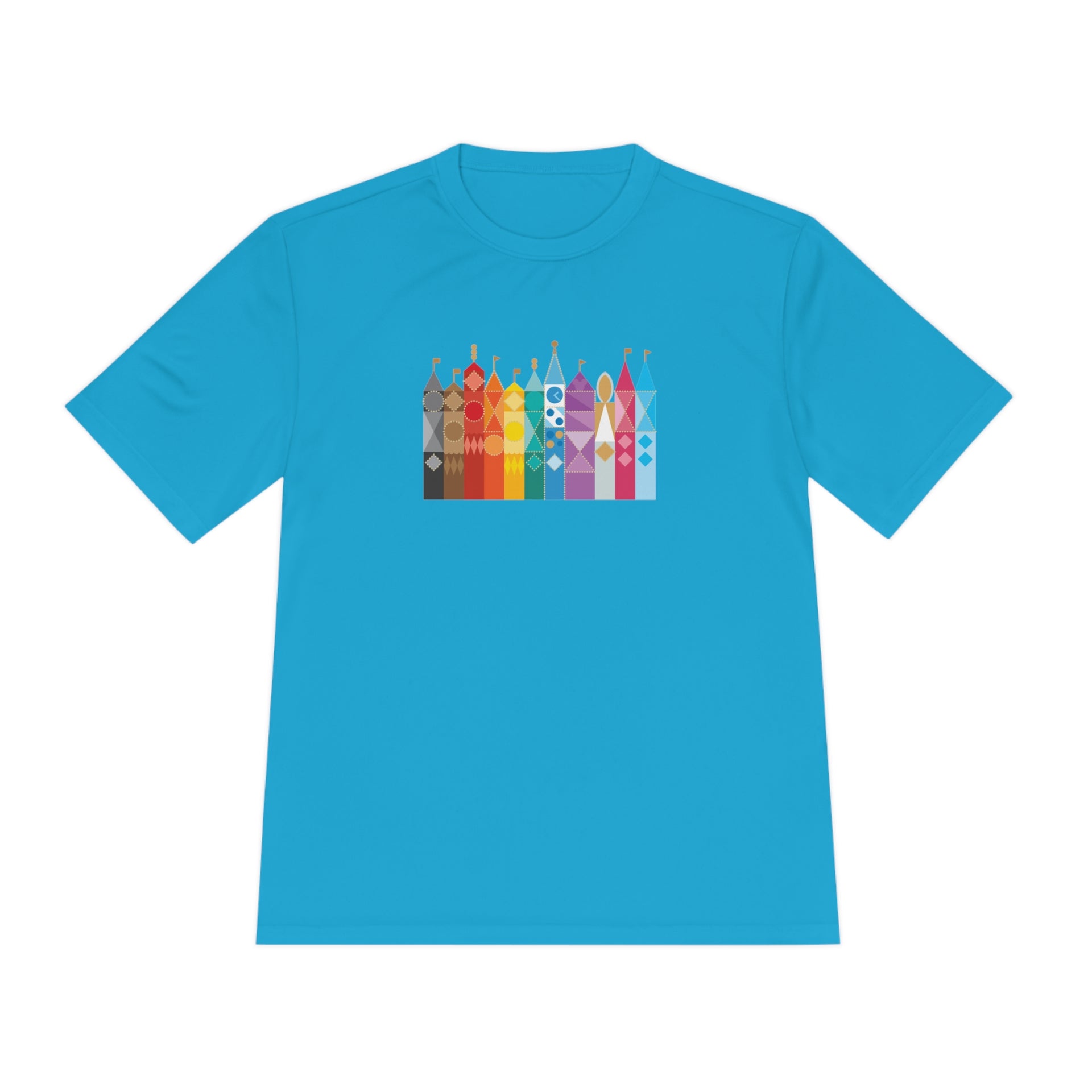 Small World After All 100% polyester shirt-Pride edition, atomic blue