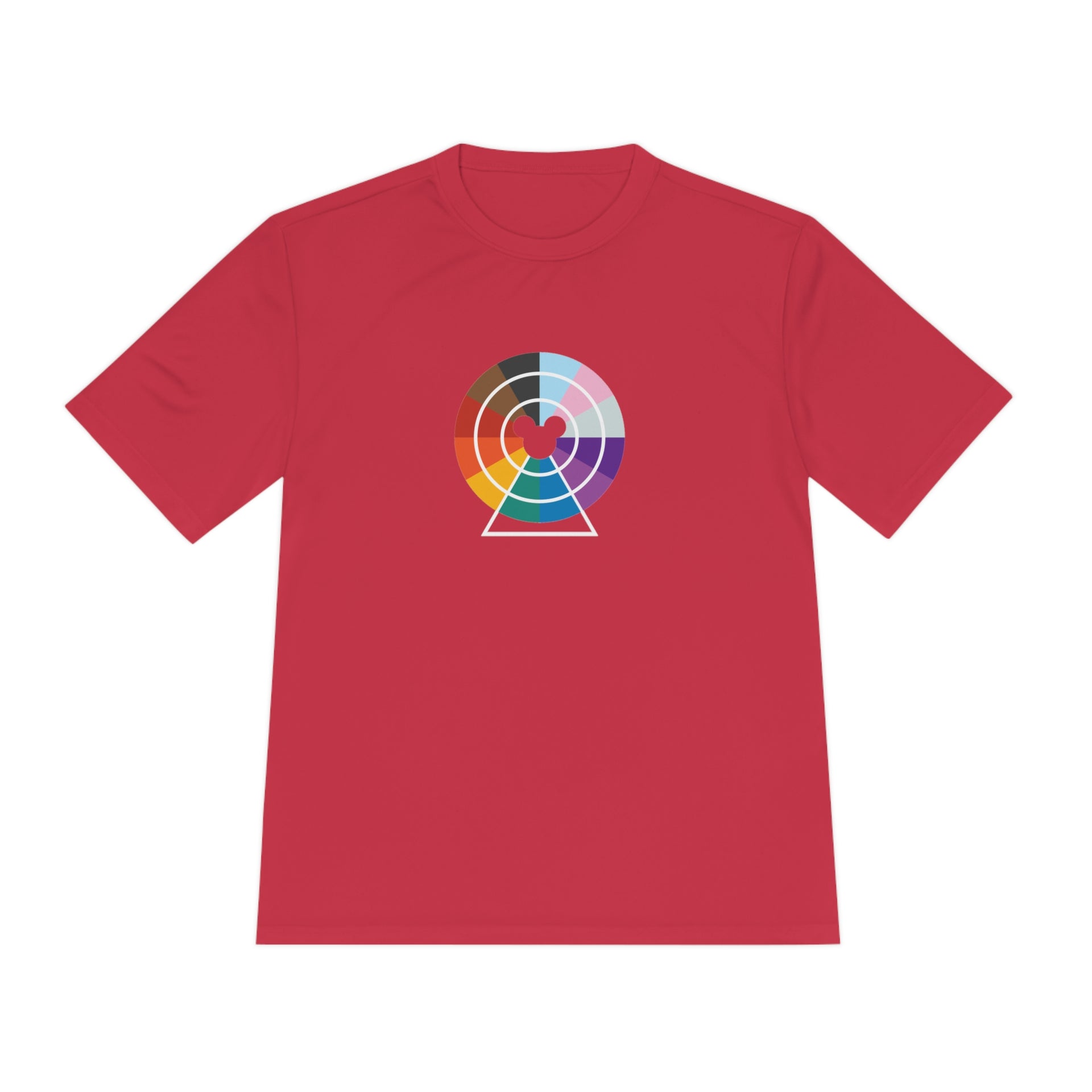 Pixar Wheel Pride edition T-shirt, with wheel in the progress pride colors, true red