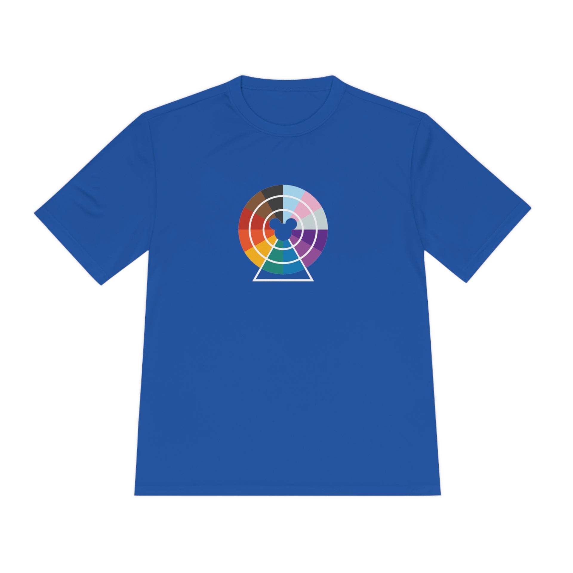 Pixar Wheel Pride edition T-shirt, with wheel in the progress pride colors, true royal