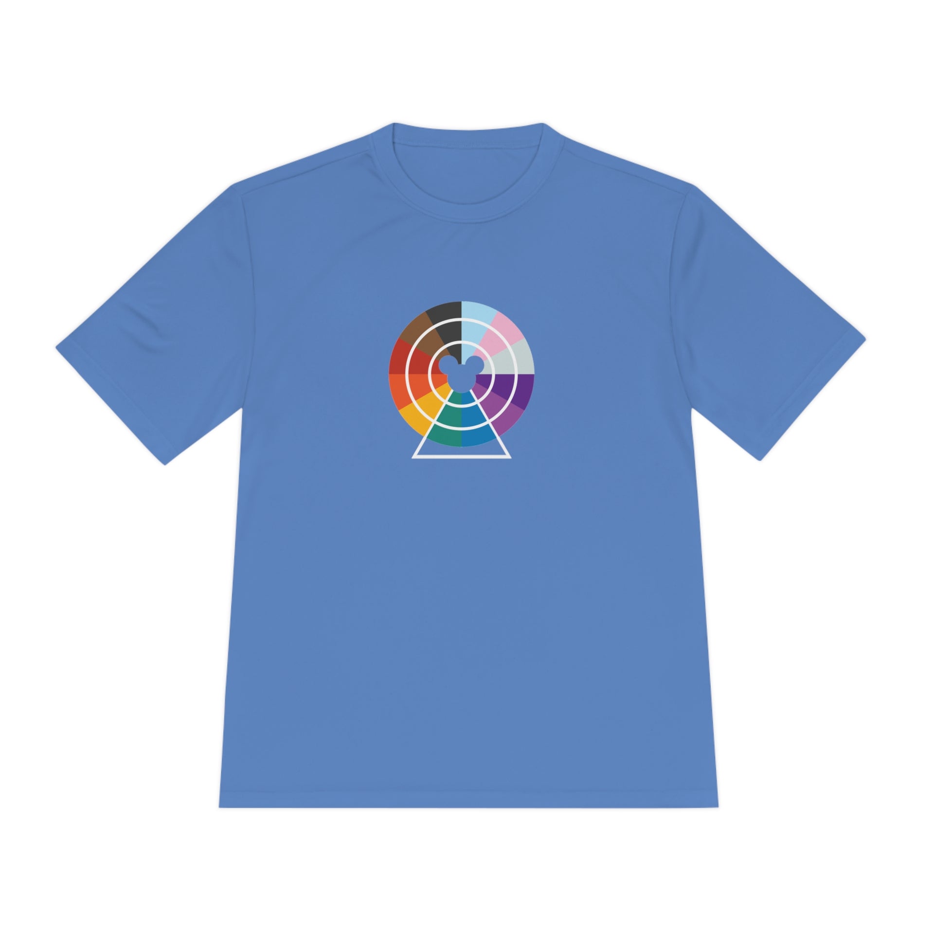 Pixar Wheel Pride edition T-shirt, with wheel in the progress pride colors, carolina blue