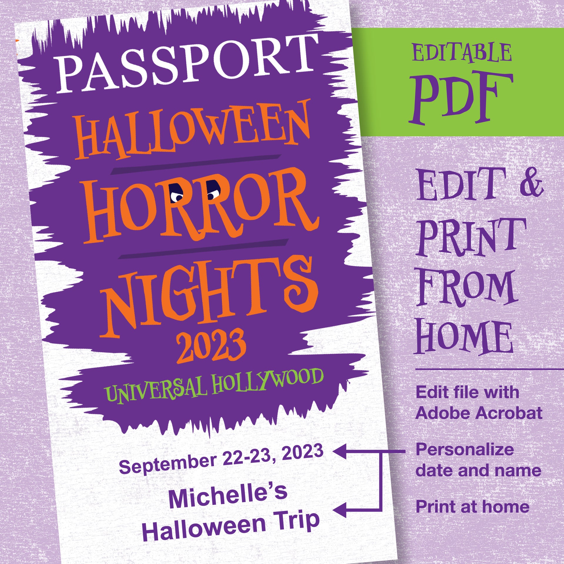 Halloween Horror Nights 2023 Passport PDF for Hollywood to download, edit and personalize in Acrobat.