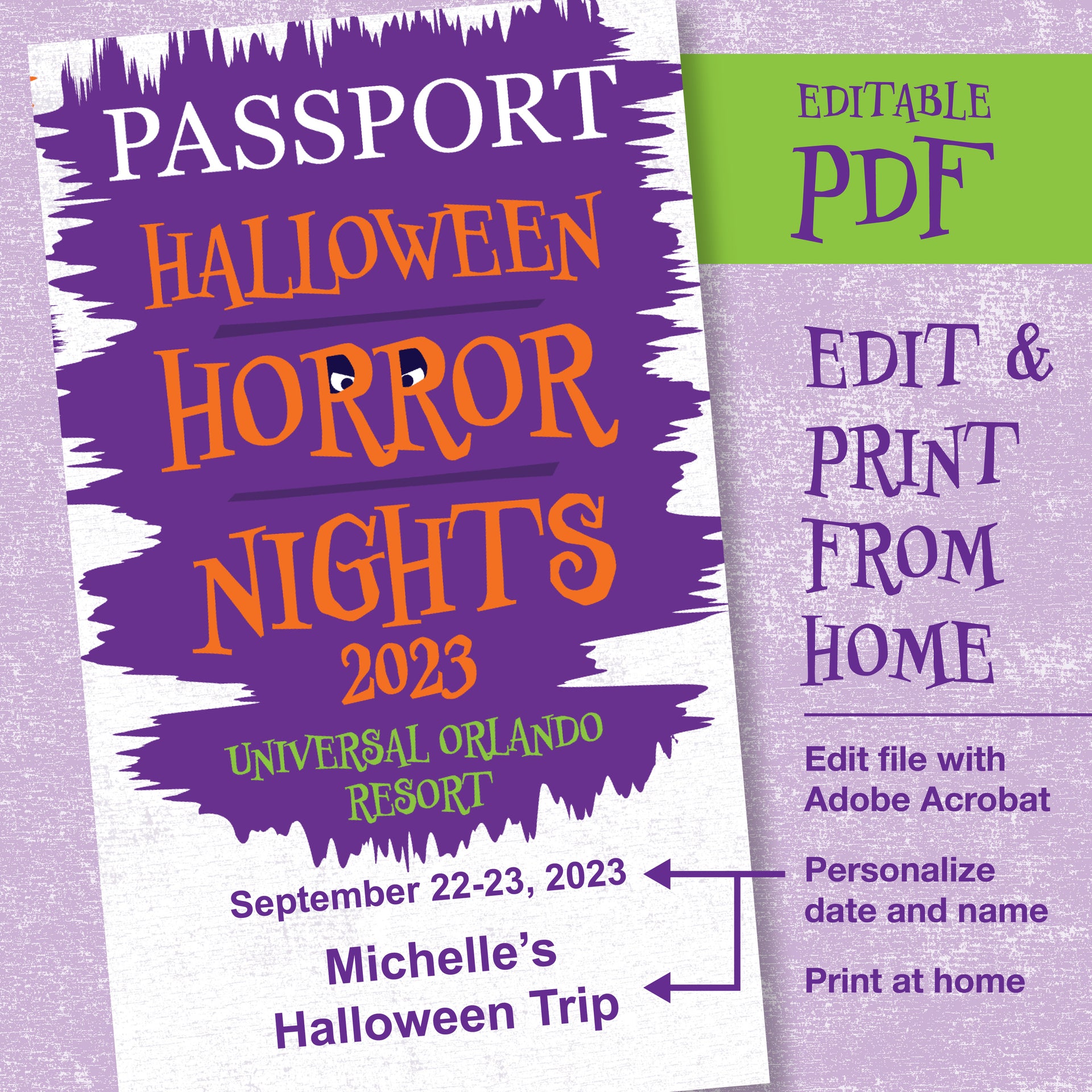 Halloween Horror Nights 2023 Passport PDF for Orlando to download, edit and personalize in Acrobat.