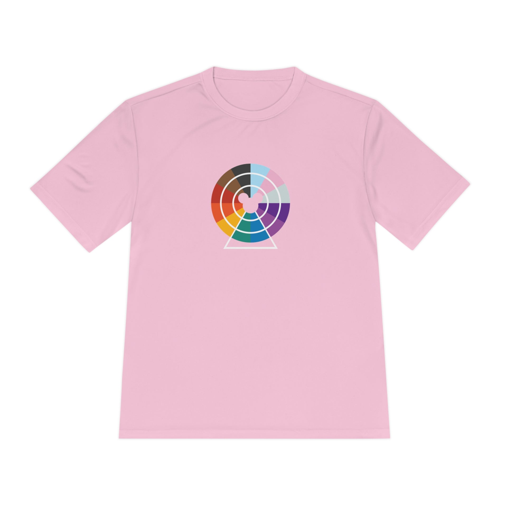 Pixar Wheel Pride edition T-shirt, with wheel in the progress pride colors, light pink