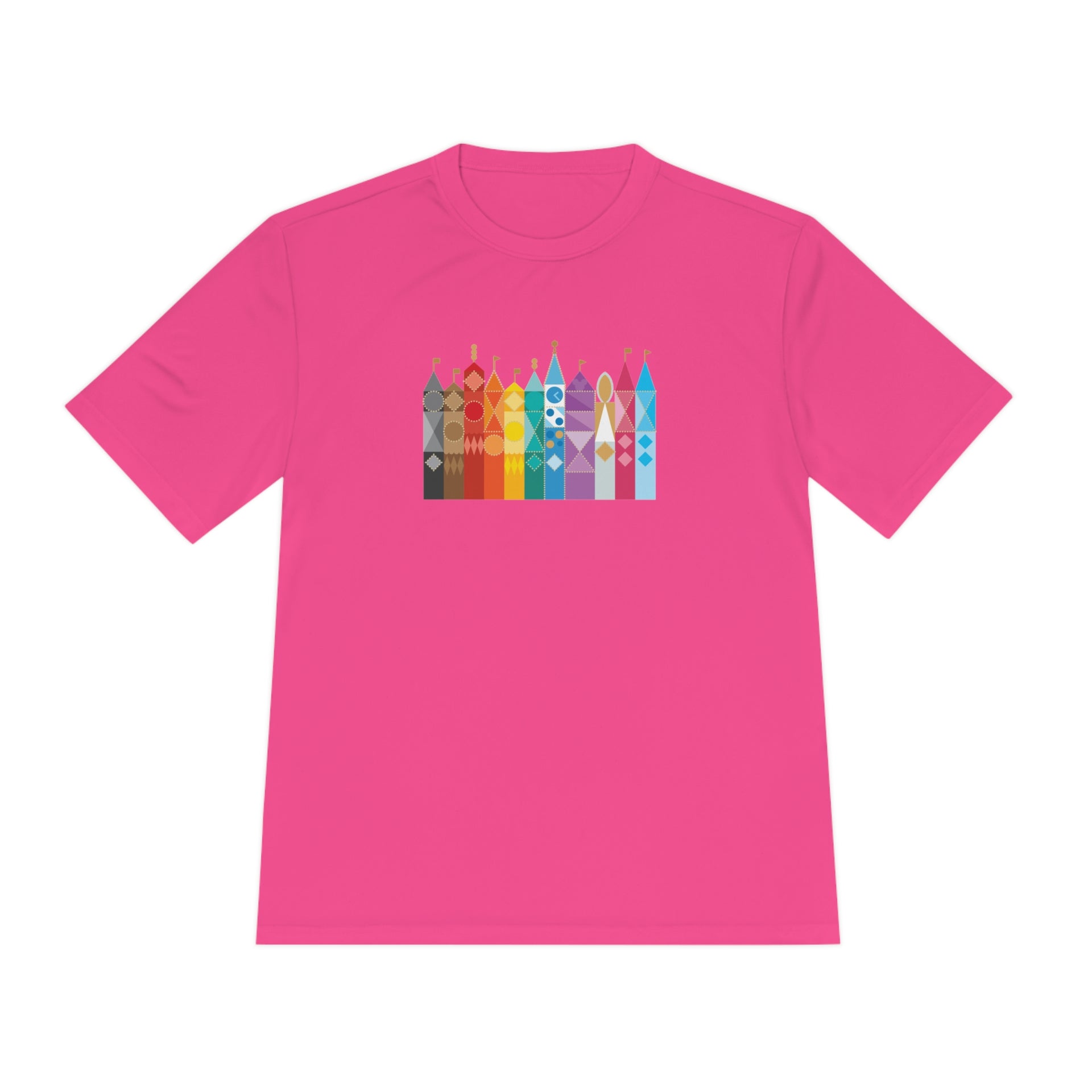 Small World After All 100% polyester shirt-Pride edition, neon pink