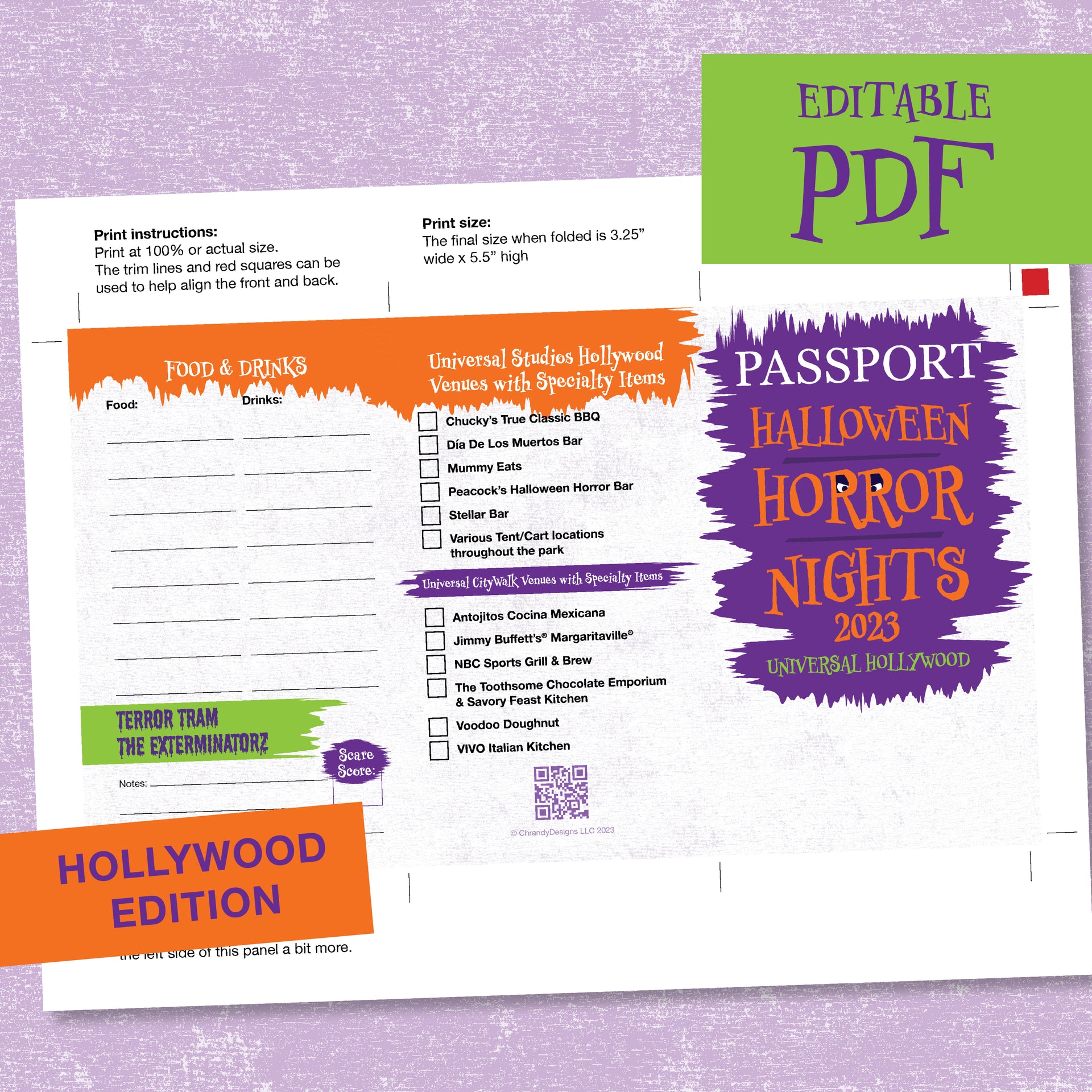 Halloween Horror Nights 2023 Passport PDF for Hollywood to download, edit and personalize in Acrobat.