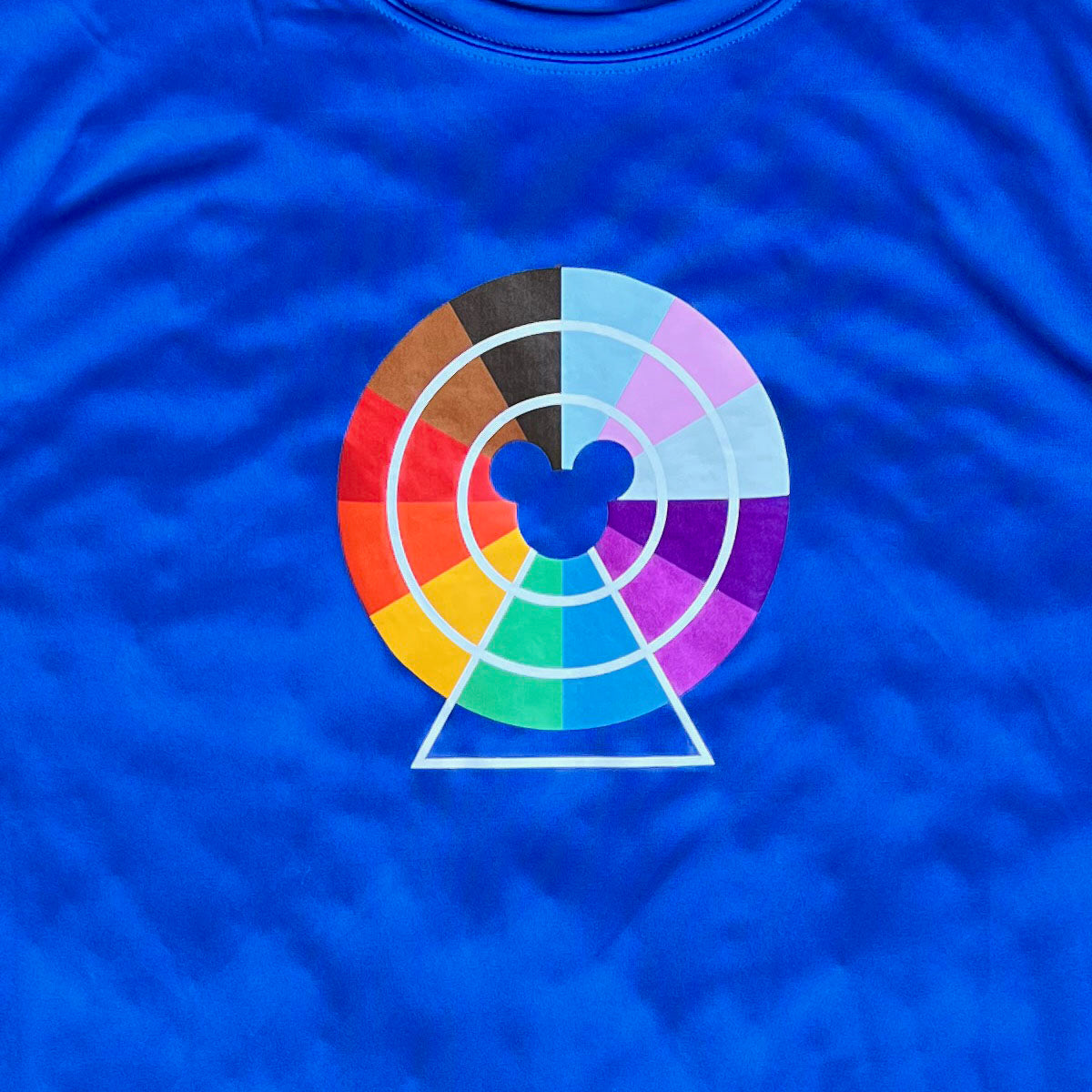 Pixar Wheel Pride edition T-shirt, with wheel in the progress pride colors, true royal