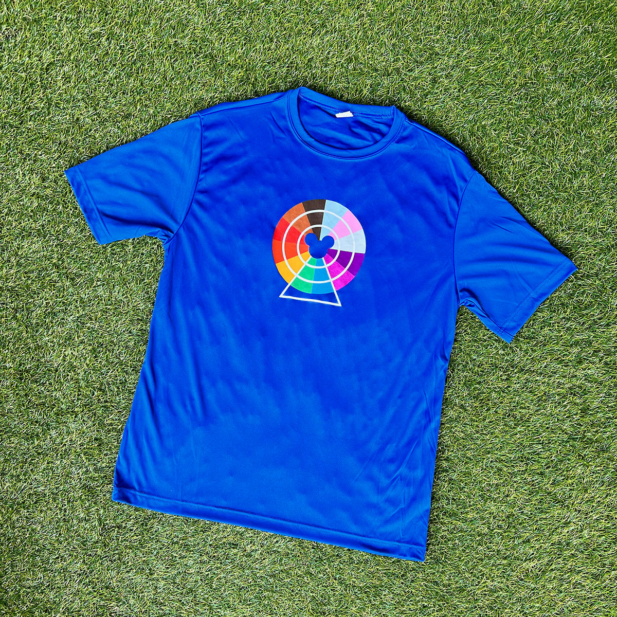 Pixar Wheel Pride edition T-shirt, with wheel in the progress pride colors, true royal